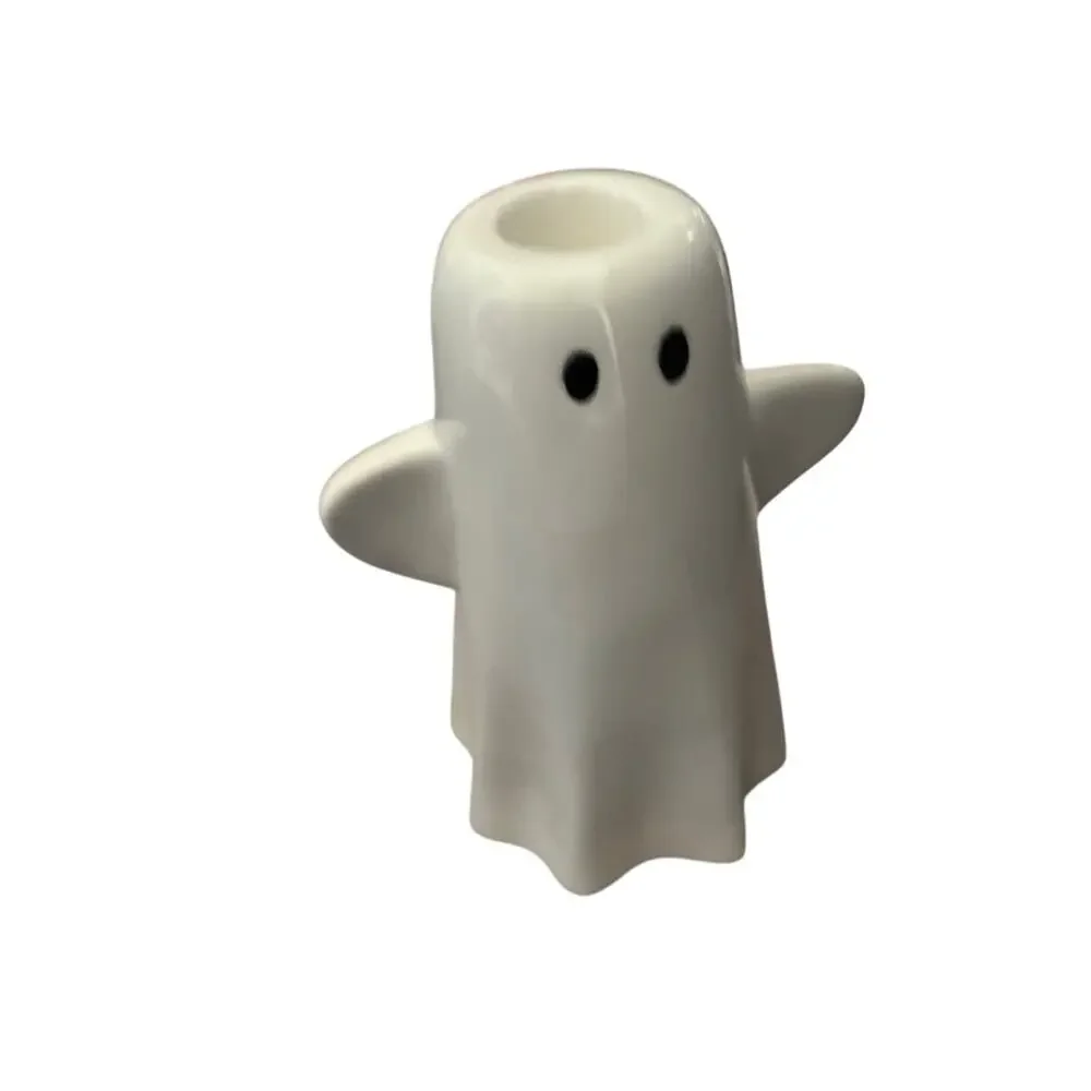 3pc Ceramic Ghost Taper Candle Holder Set Halloween White Candlestick Spooky New